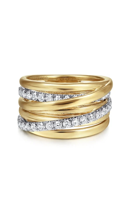 Wide Layered Diamond Band