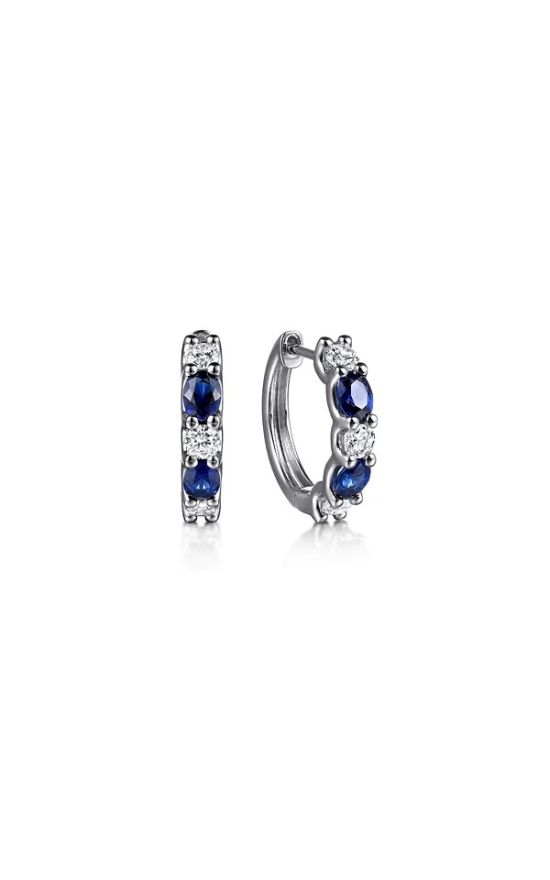 Diamond and Oval Sapphire Huggies