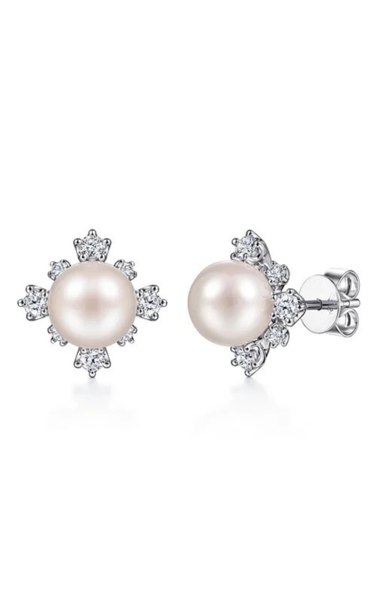 Diamond and Pearl Stud Earrings